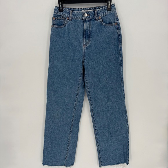 GARAGE DENIM Wide Leg Jeans High Rise Skater Blue Raw Hem Size 5 Long - Picture 1 of 6